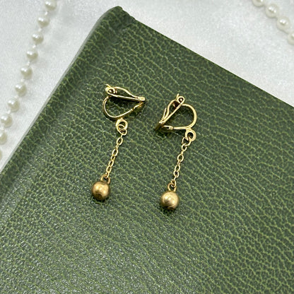Gold Ball and Chain Clip On Earrings