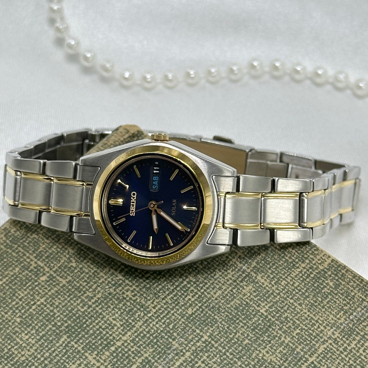 Two-Tone Blue Dial Solar Seiko Watch