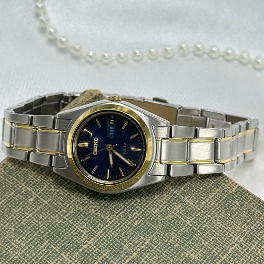 Two-Tone Blue Dial Solar Seiko Watch