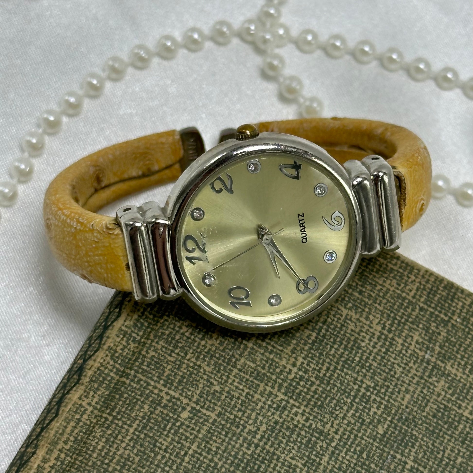 Silver Round Dial Cuff Watch