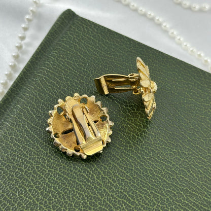 Chunky Gold Flower Vintage Clip On Earrings