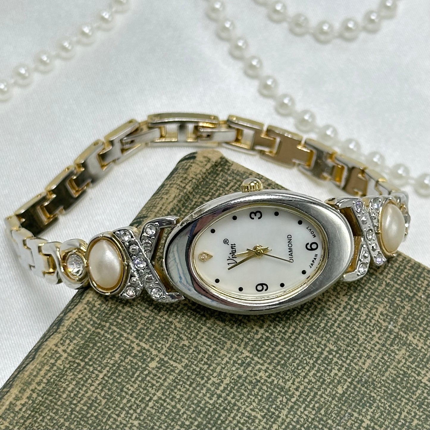 Two-Tone Diamanté and Pearl Watch with Mother of Pearl Dial