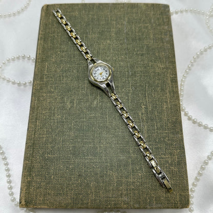Two-Tone Round Dial Watch with Mother of Pearl Dial
