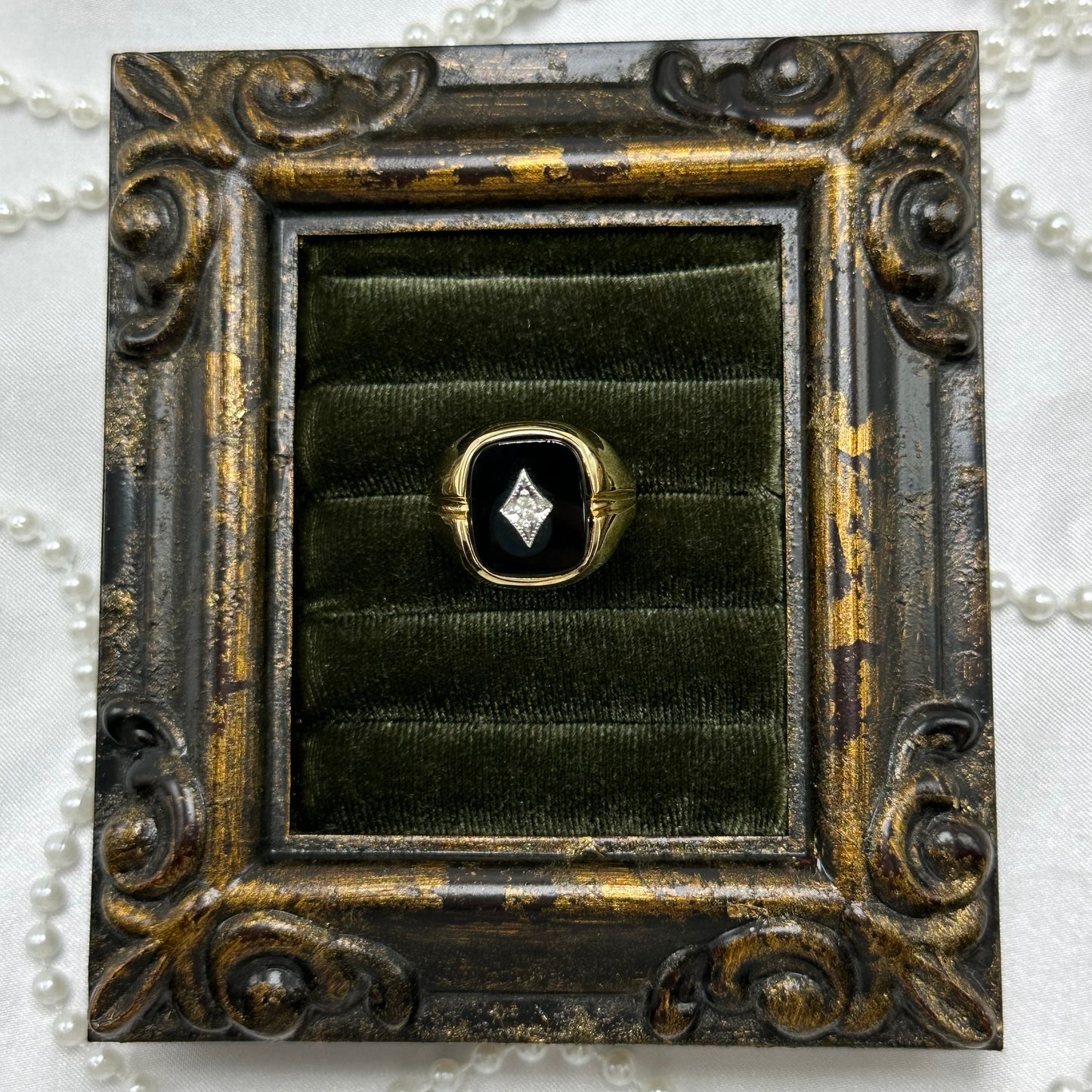 Genuine Onyx Vintage Deadstock Ring 14k Gold Electroplated