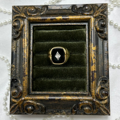 Genuine Onyx Vintage Deadstock Ring 14k Gold Electroplated