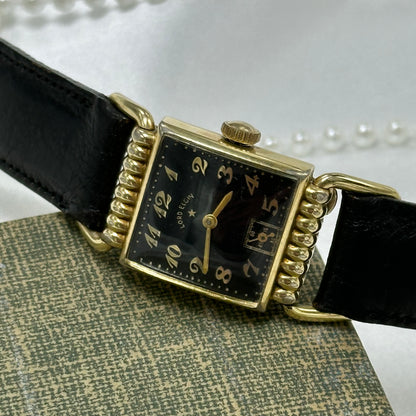 1950's Vintage 14k GF Lord Elgin 21 Jewels Black Dial Watch