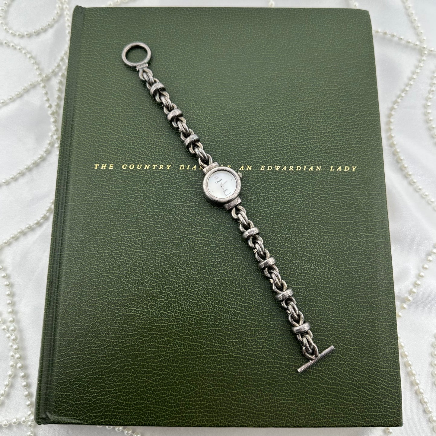 Sterling Silver Plated Chain Bracelet Watch with Mother of Pearl Dial