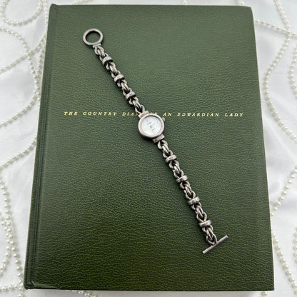Sterling Silver Plated Chain Bracelet Watch with Mother of Pearl Dial