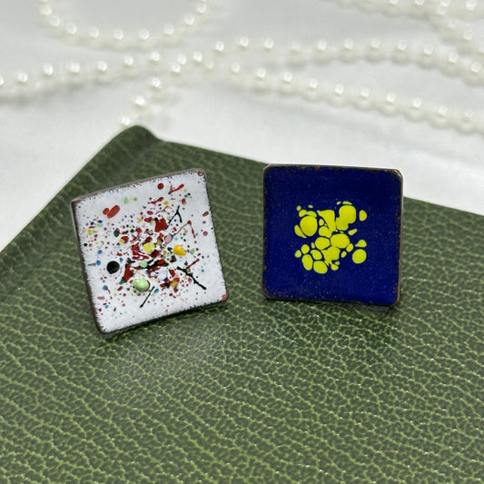 Vintage multicolor square abstract screw back clip on earrings.