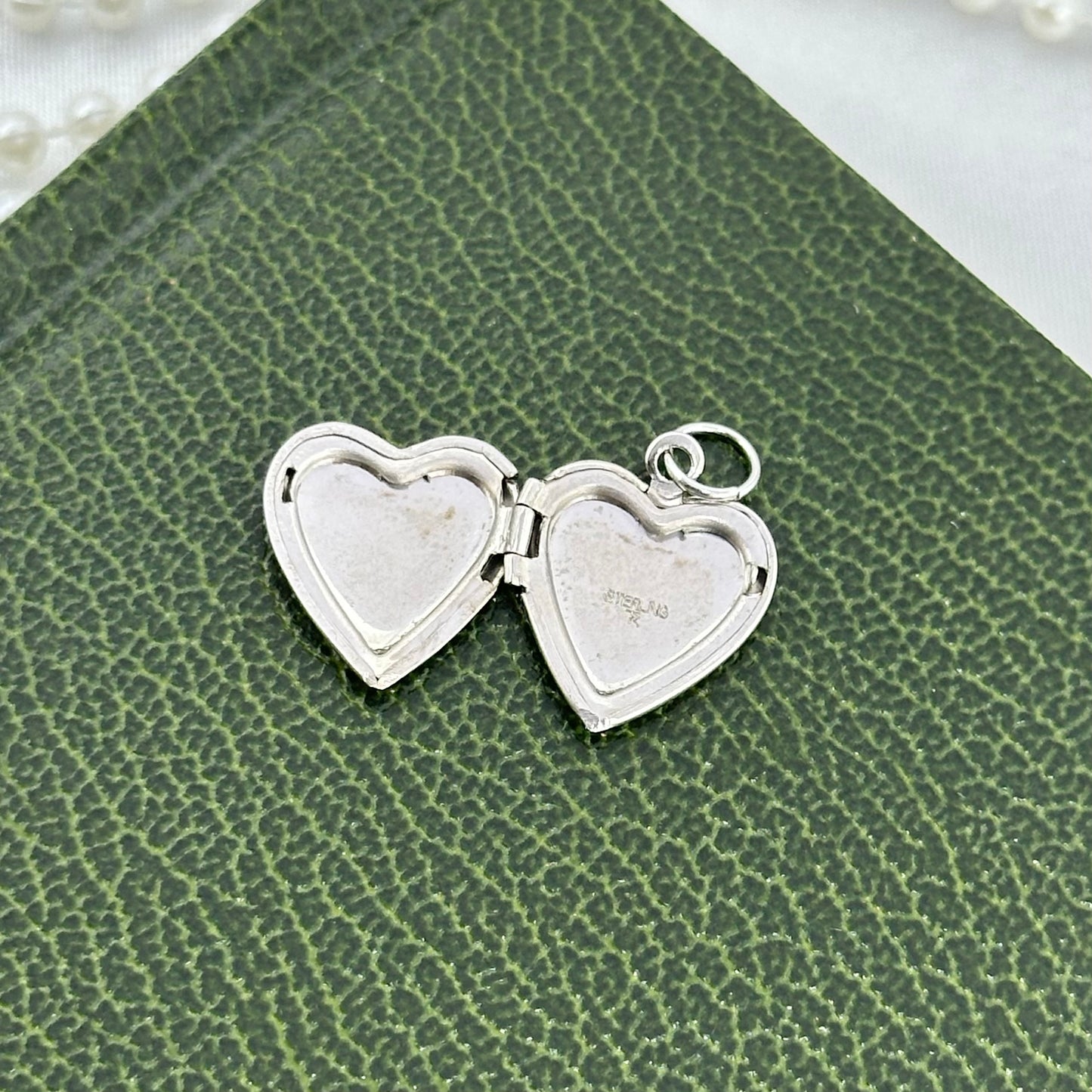 Dainty Vintage Two-Tone Sterling Silver Heart Locket with Engraved Little Angel