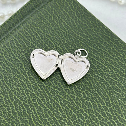 Dainty Vintage Two-Tone Sterling Silver Heart Locket with Engraved Little Angel