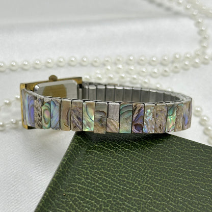 Gold Abalone Watch with Rectangular Dial