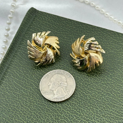 Chunky Gold Starburst Vintage Clip On Earrings