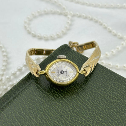 Dainty Gold Vintage Geneva Wind-Up Cocktail Watch with Textured Band