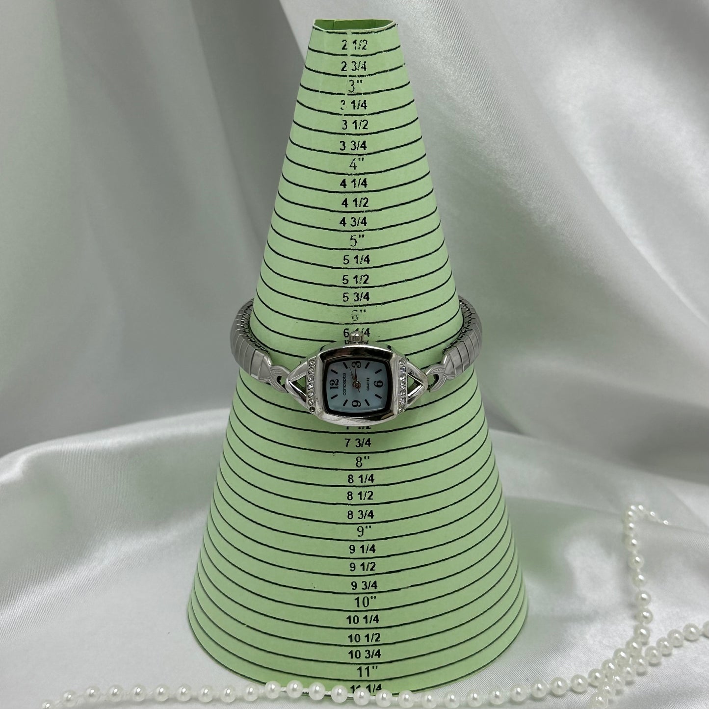Dainty Silver Watch with Diamanté Mother of Pearl Dial