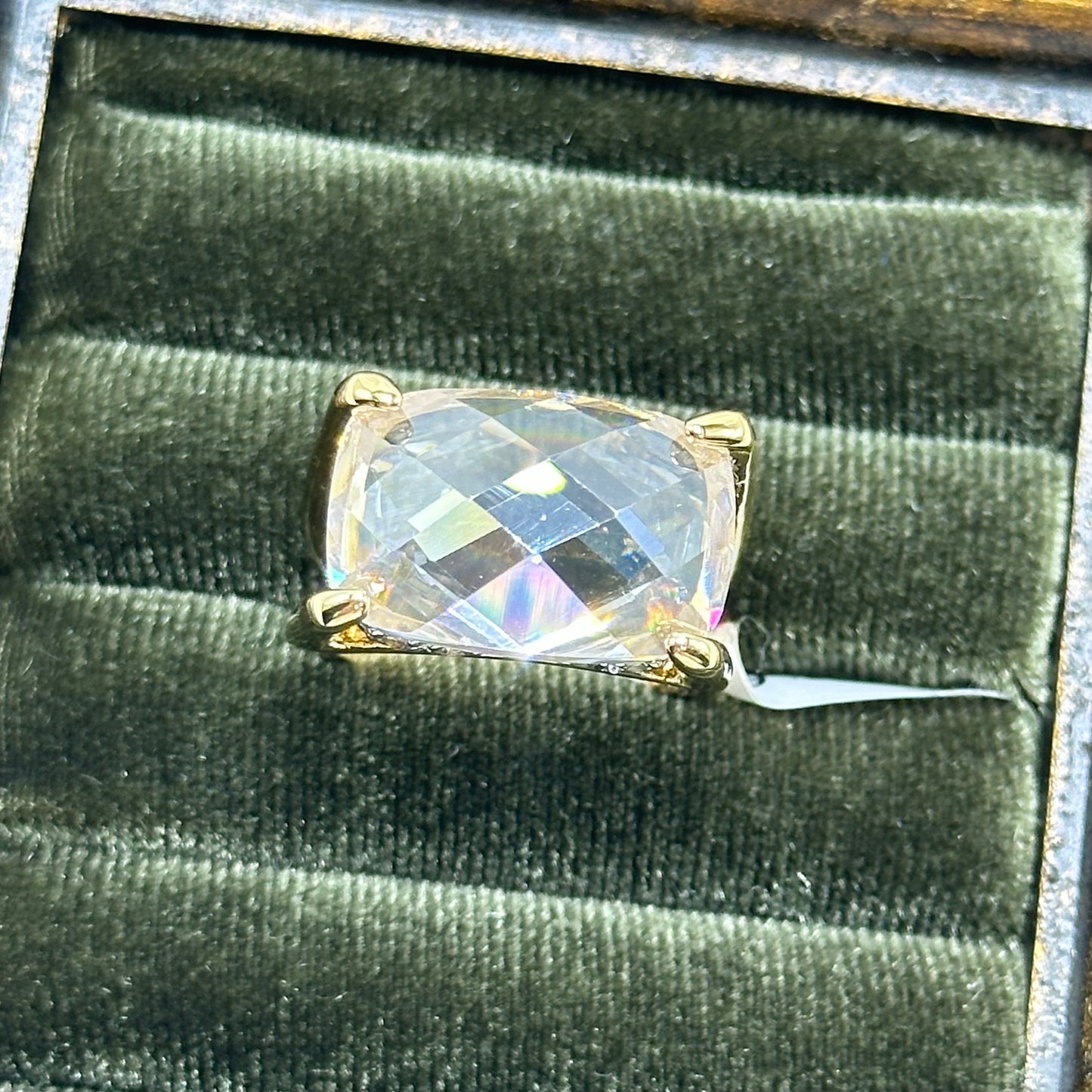 Large Clear Cubic Zirconia Stone Vintage Deadstock Ring 14k Gold Electroplated