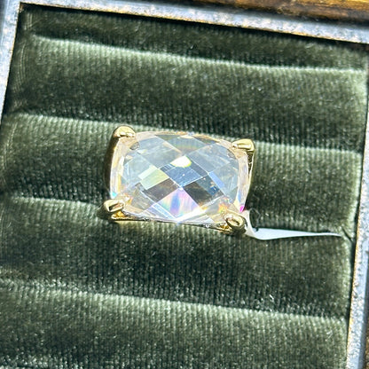 Large Clear Cubic Zirconia Stone Vintage Deadstock Ring 14k Gold Electroplated