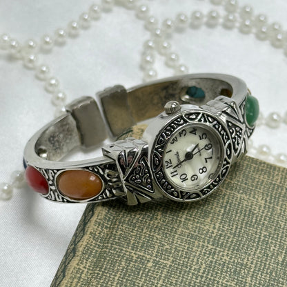 Silver Gemstone Cuff Watch