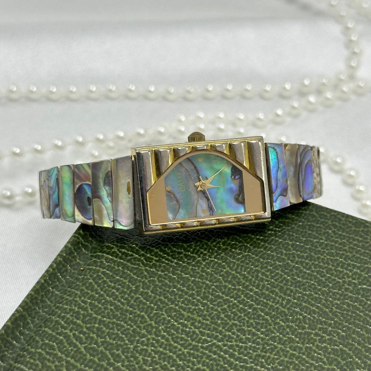 Gold Abalone Watch with Rectangular Dial