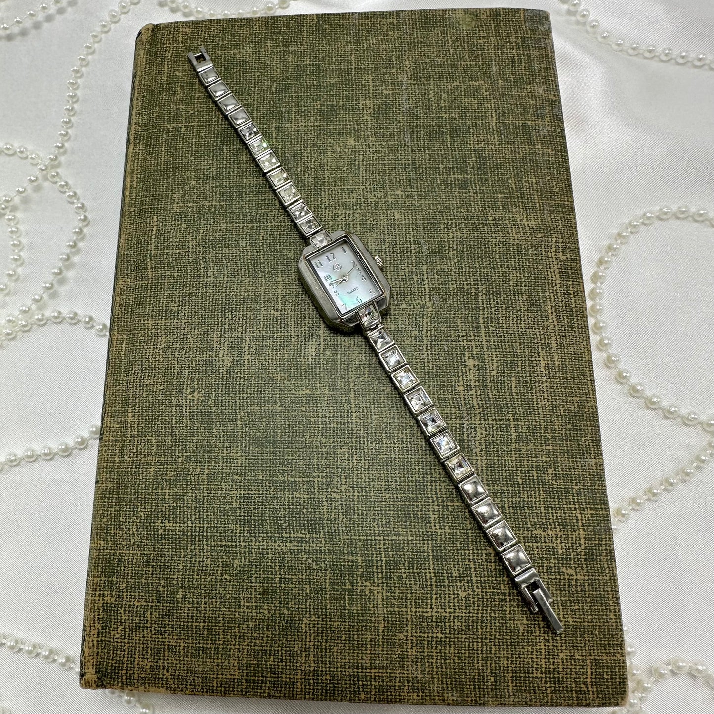 Diamanté Silver Watch with Mother of Pearl Dial