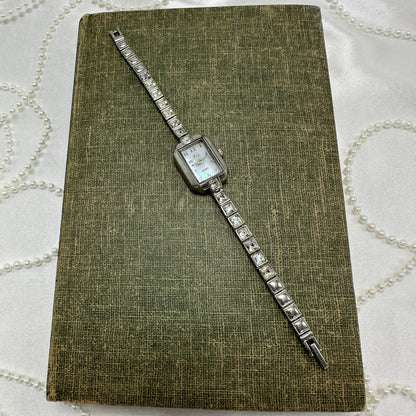 Diamanté Silver Watch with Mother of Pearl Dial
