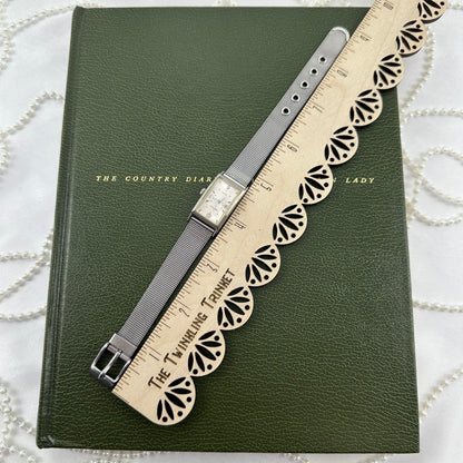 Silver Rectangular Dial Watch with Metal Mesh Band