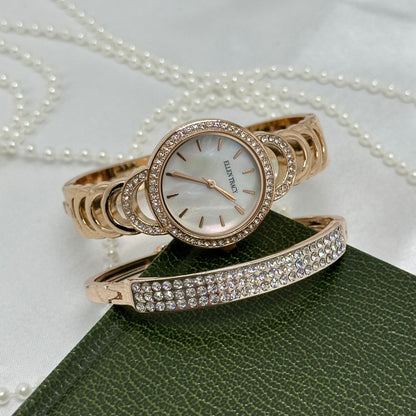 Rose Gold Ellen Tracy Watch & Bracelet Cuff Set