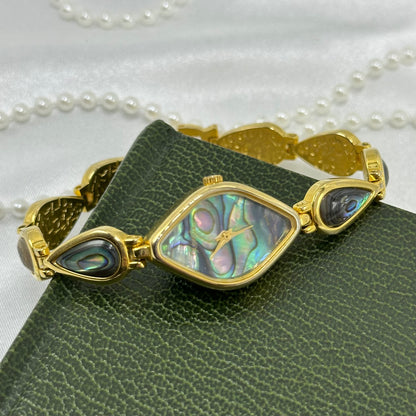 Gold Abalone Watch with Diamond Shaped Dial