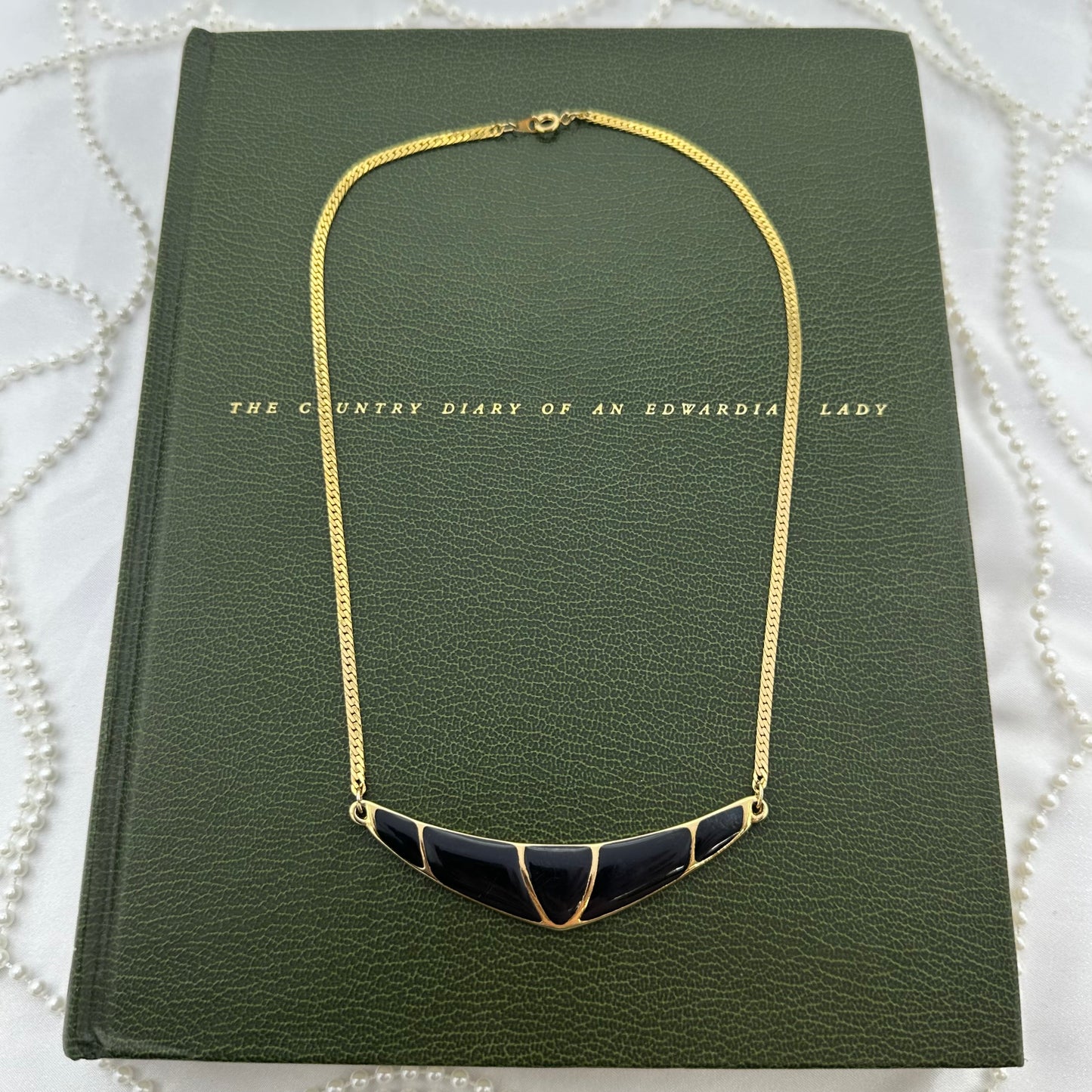Vintage gold tone and black enamel choker necklace.