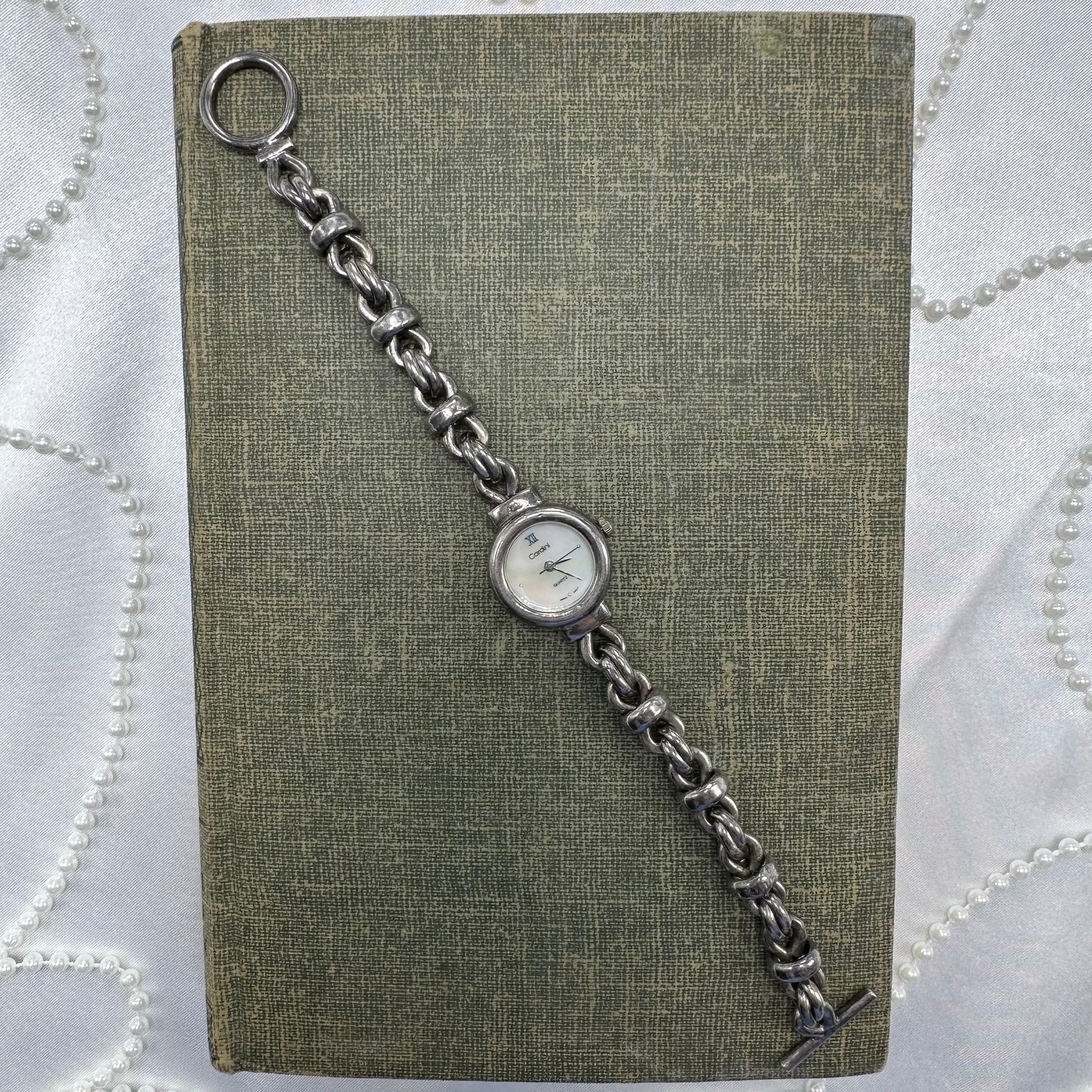 Sterling Silver Chain Bracelet Watch with Mother of Pearl Dial