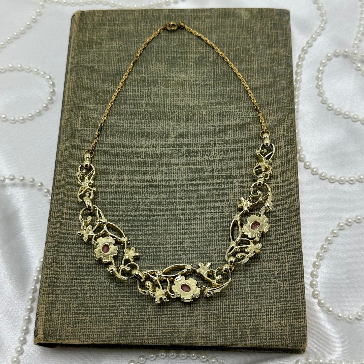 Vintage Pink and Blue Flower Necklace