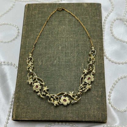 Vintage Pink and Blue Flower Necklace