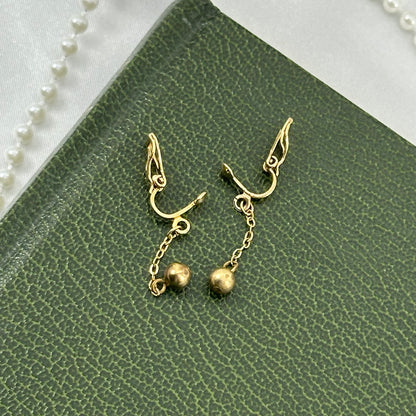 Gold Ball and Chain Clip On Earrings