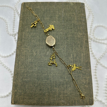 Gold Watch Paperclip Chain Christmas Charm Bracelet
