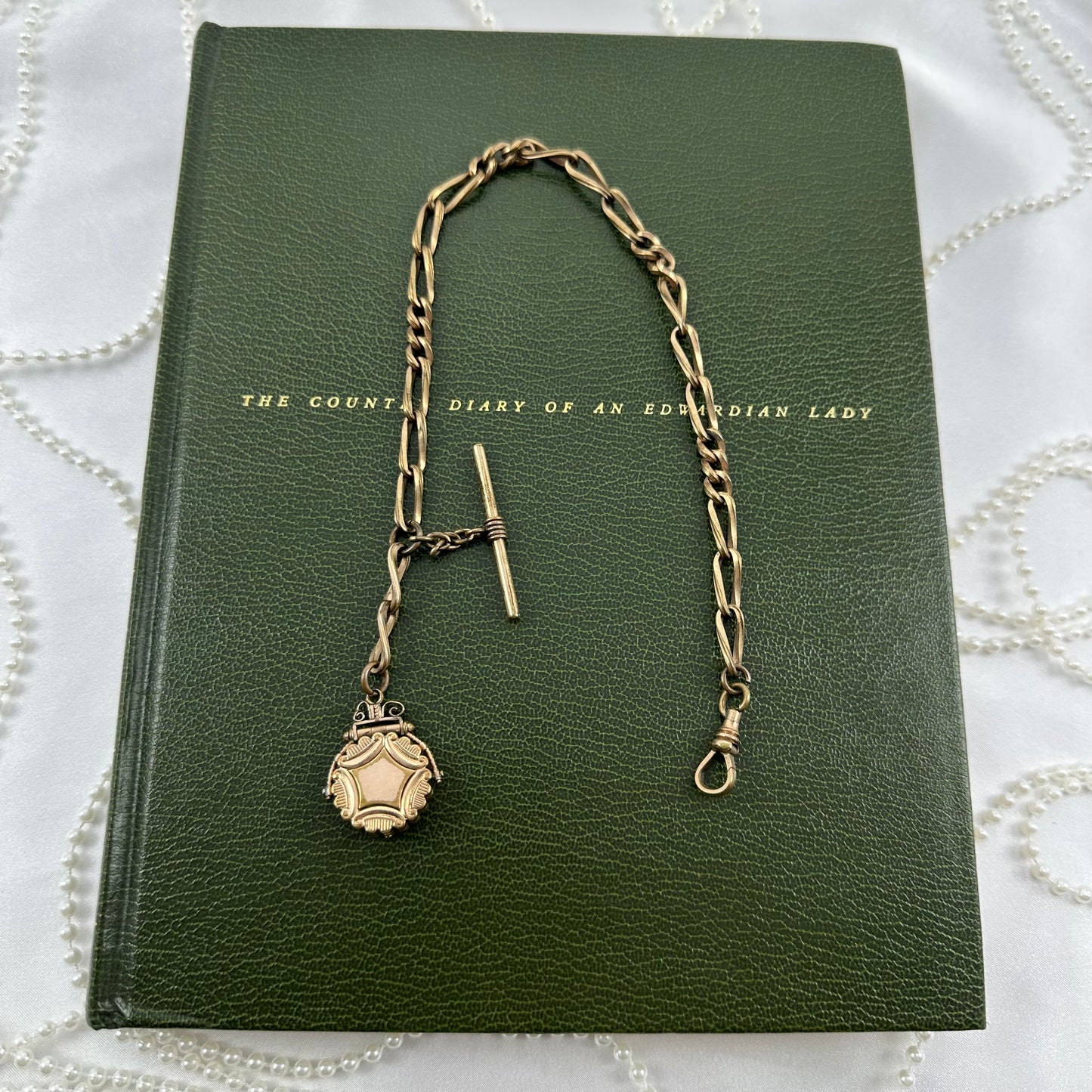 Antique Gold Filled Watch Chain with Locket and T-Bar