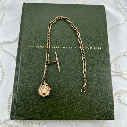 Antique Gold Filled Watch Chain with Locket and T-Bar