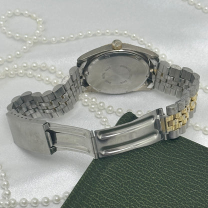 Two-Tone Geneva Tank Watch with Black Dial and Date Display