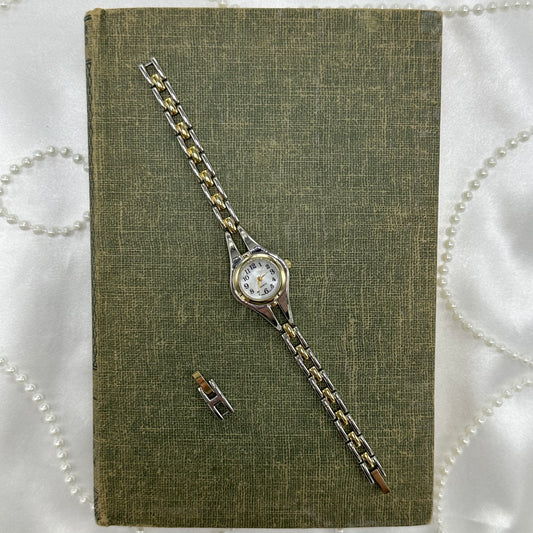 Two-Tone Round Dial Watch with Mother of Pearl Dial
