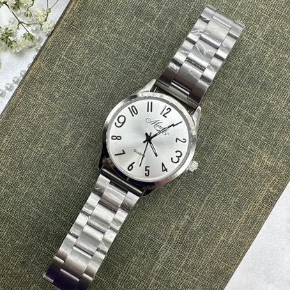 Chunky Silver Round Dial Tank Watch