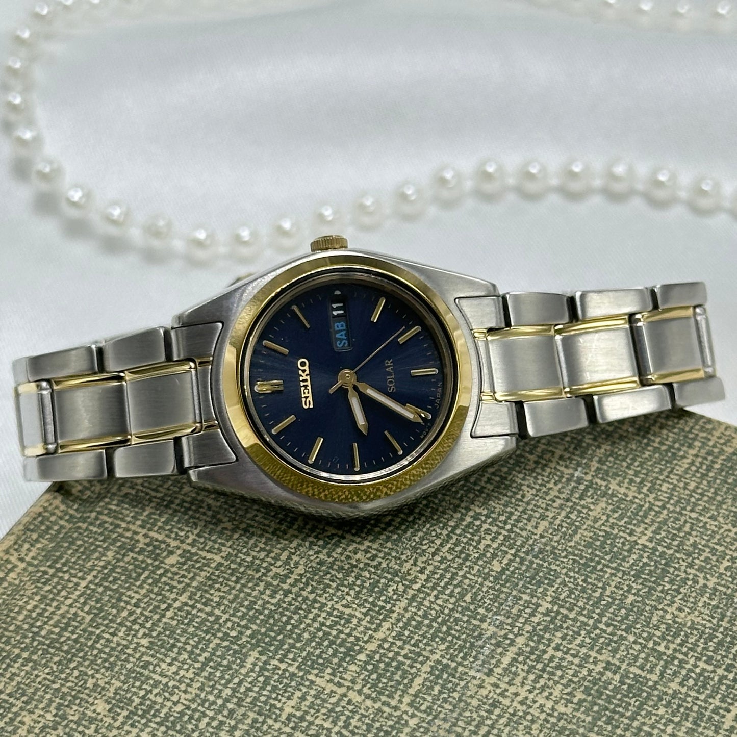 Two-Tone Blue Dial Solar Seiko Watch