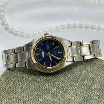 Two-Tone Blue Dial Solar Seiko Watch