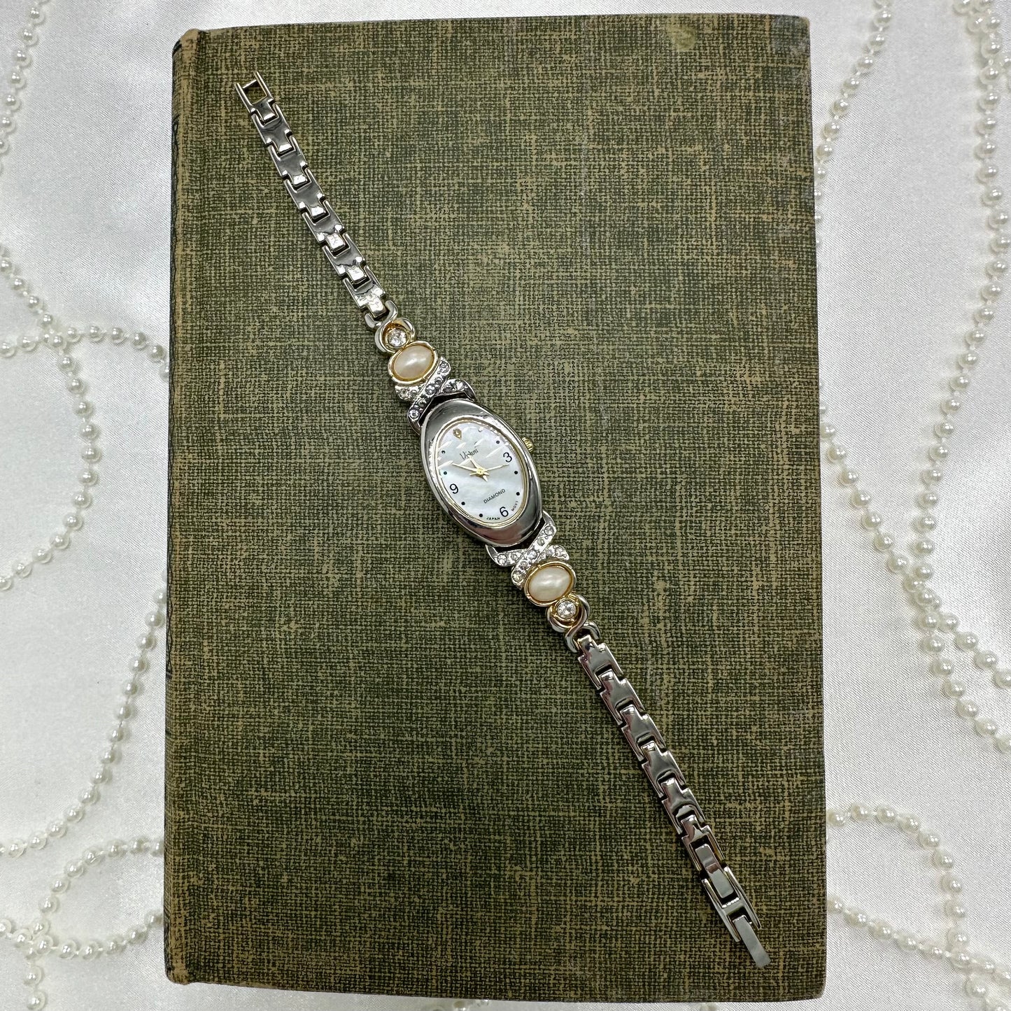 Two-Tone Diamanté and Pearl Watch with Mother of Pearl Dial