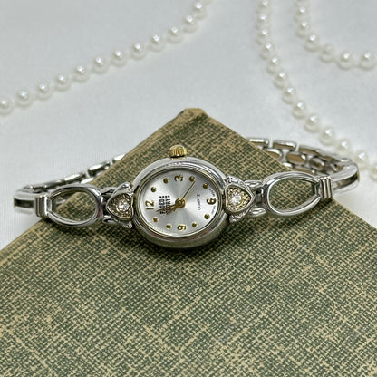 Dainty Two-Tone Oval Dial Heart Watch