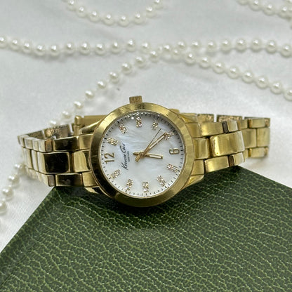 Gold Kenneth Cole Vintage Tank Watch with Mother of Pearl Dial