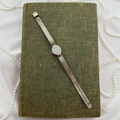 10k RGP Dainty Silver Wind-Up Hamilton Cocktail Watch with Diamond Dial