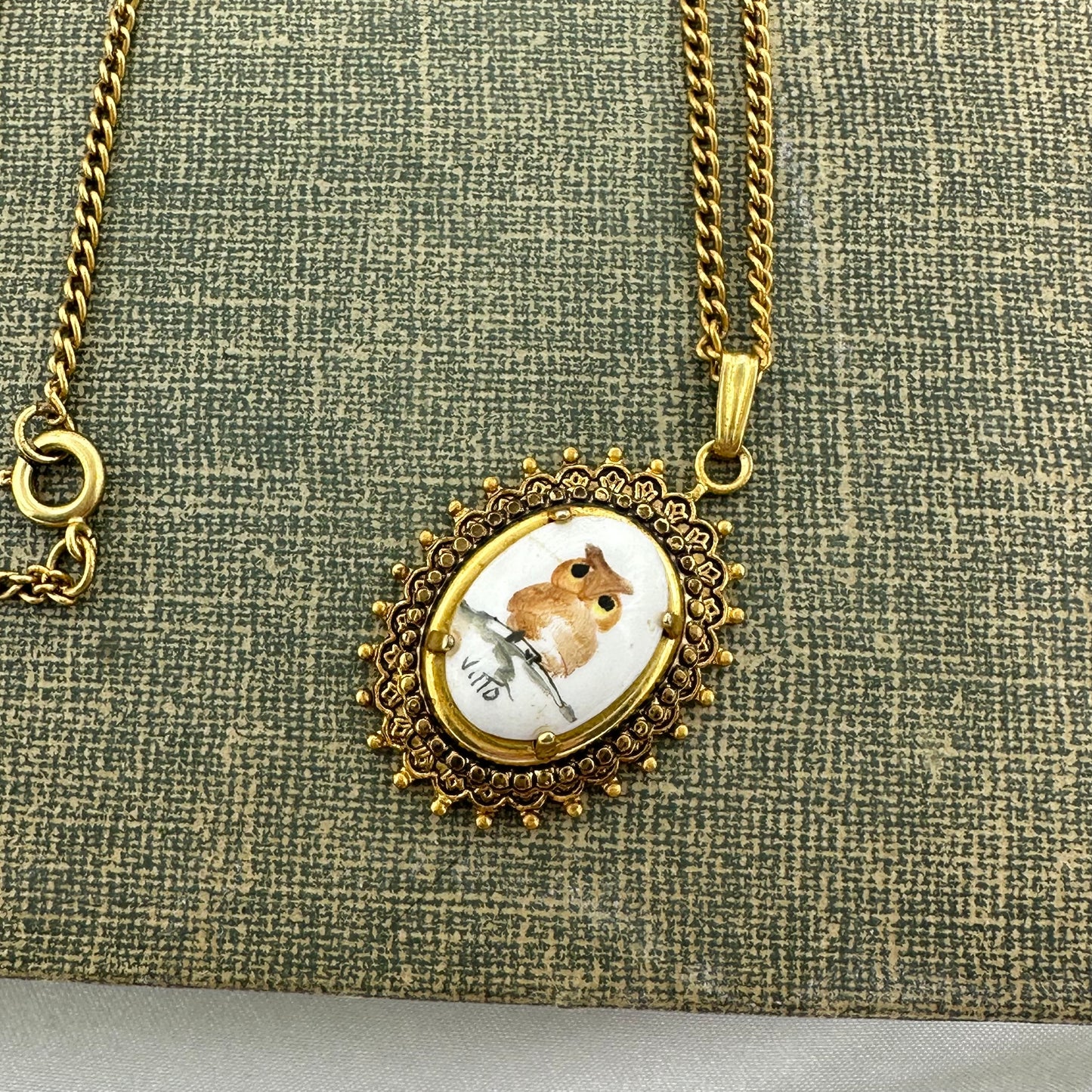 Vintage Hand Painted Owl Necklace