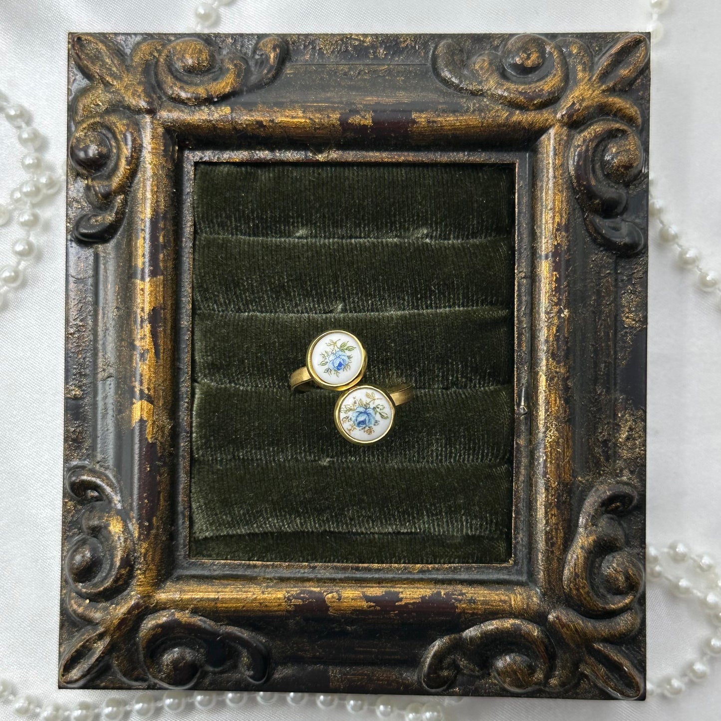 Blue Flower Gold Bypass Ring