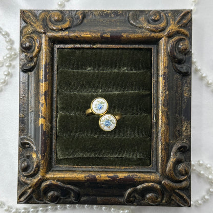 Blue Flower Gold Bypass Ring