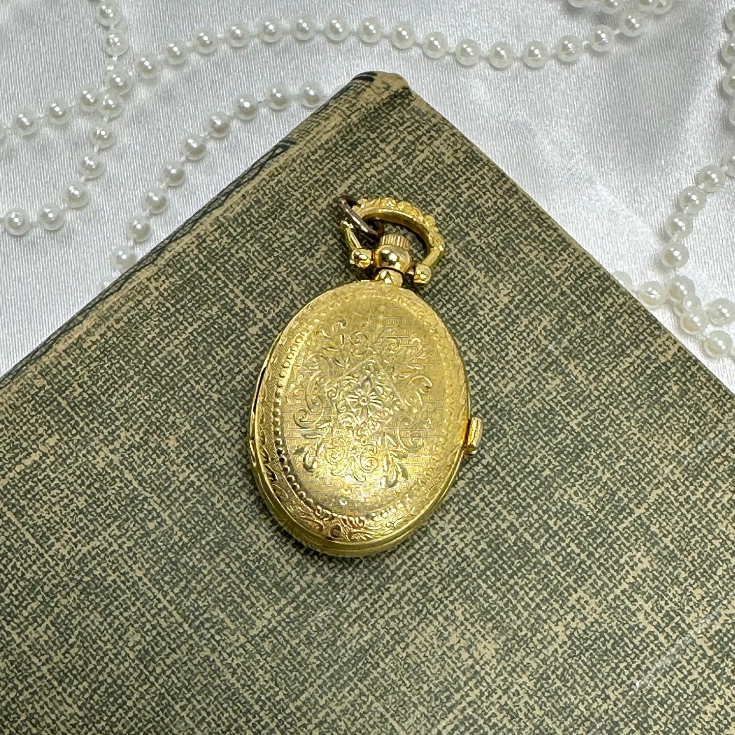 Gold Floral Locket Watch with Butterfly and Flower Picture