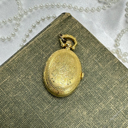 Gold Floral Locket Watch with Butterfly and Flower Picture